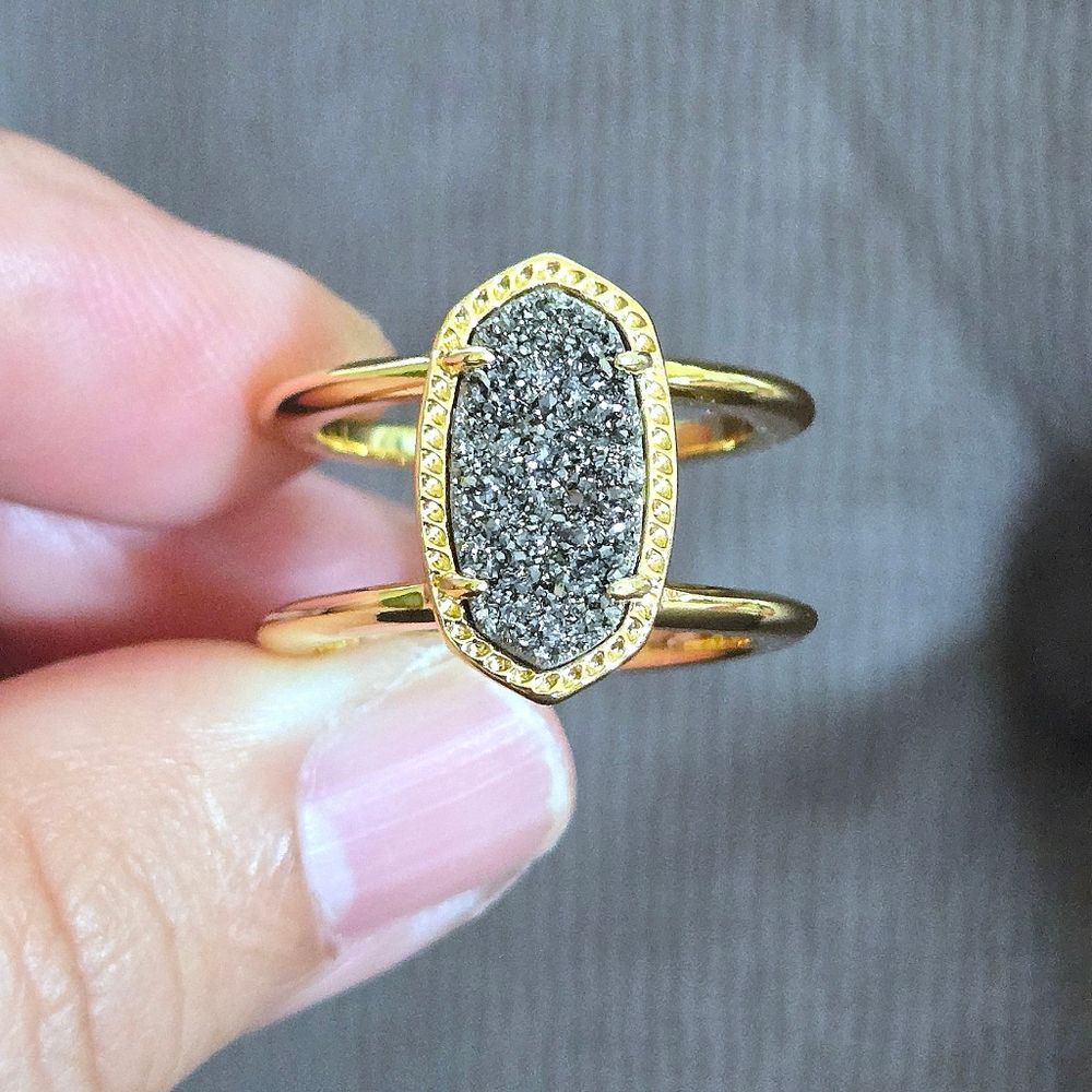 ✨️HP✨️ Kendra Scott "Elyse" Double✌️ Band Platinum Drusy Ring💍